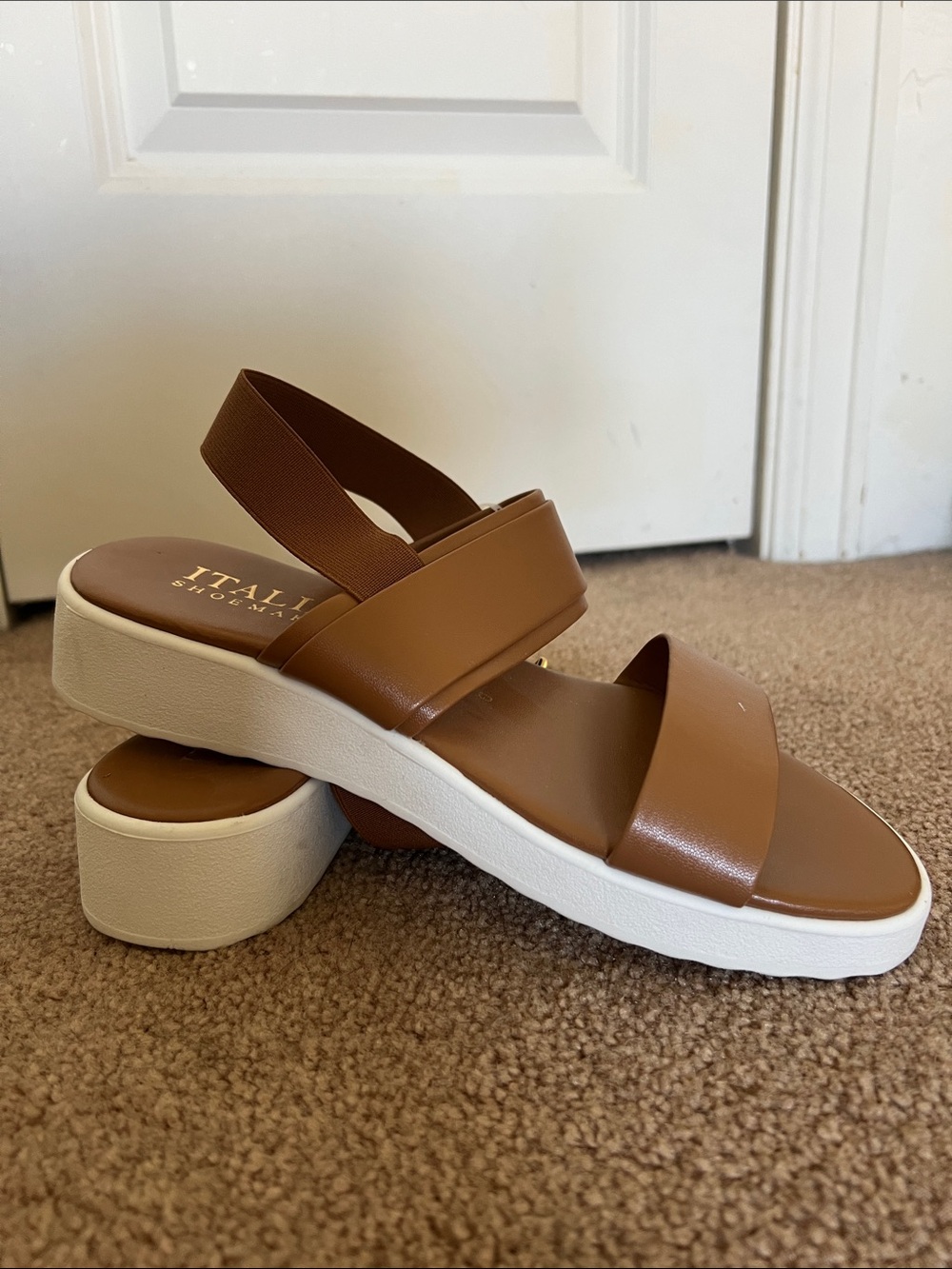 Italina Tan Leather Platform Slingback Sandals
